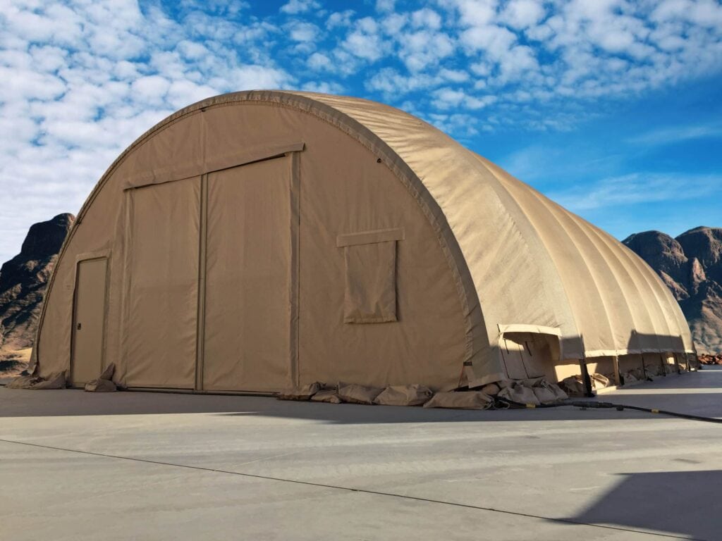 Exterior of Medium AKS shelter with solarfly