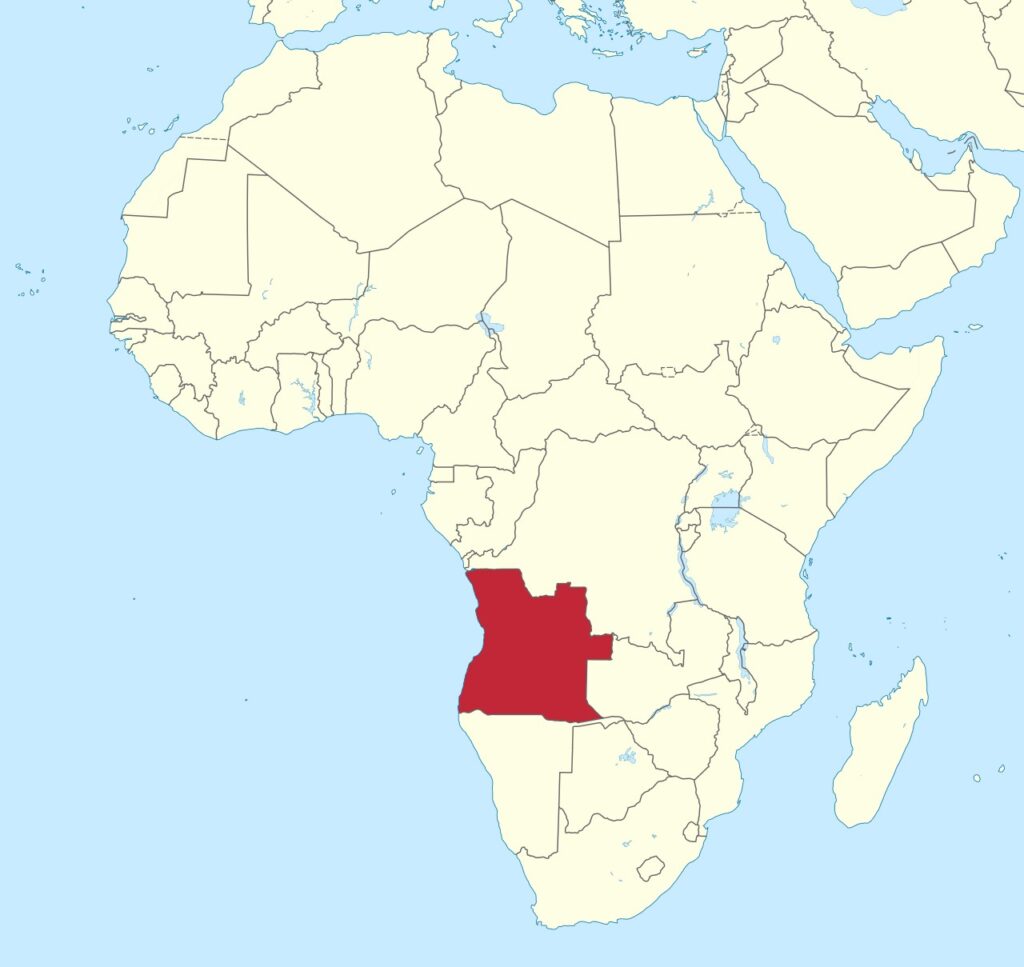 Map of Africa with Angola highlighted.