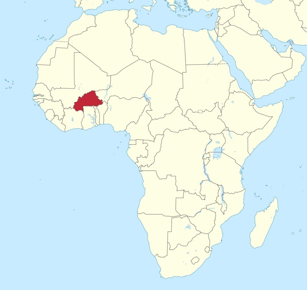 Map of Africa with Burkina Faso highlighted.