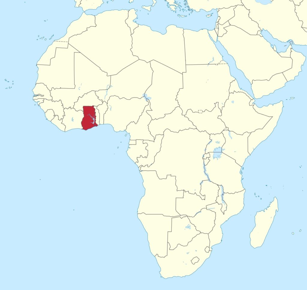 Map of Africa with Ghana highlighted.
