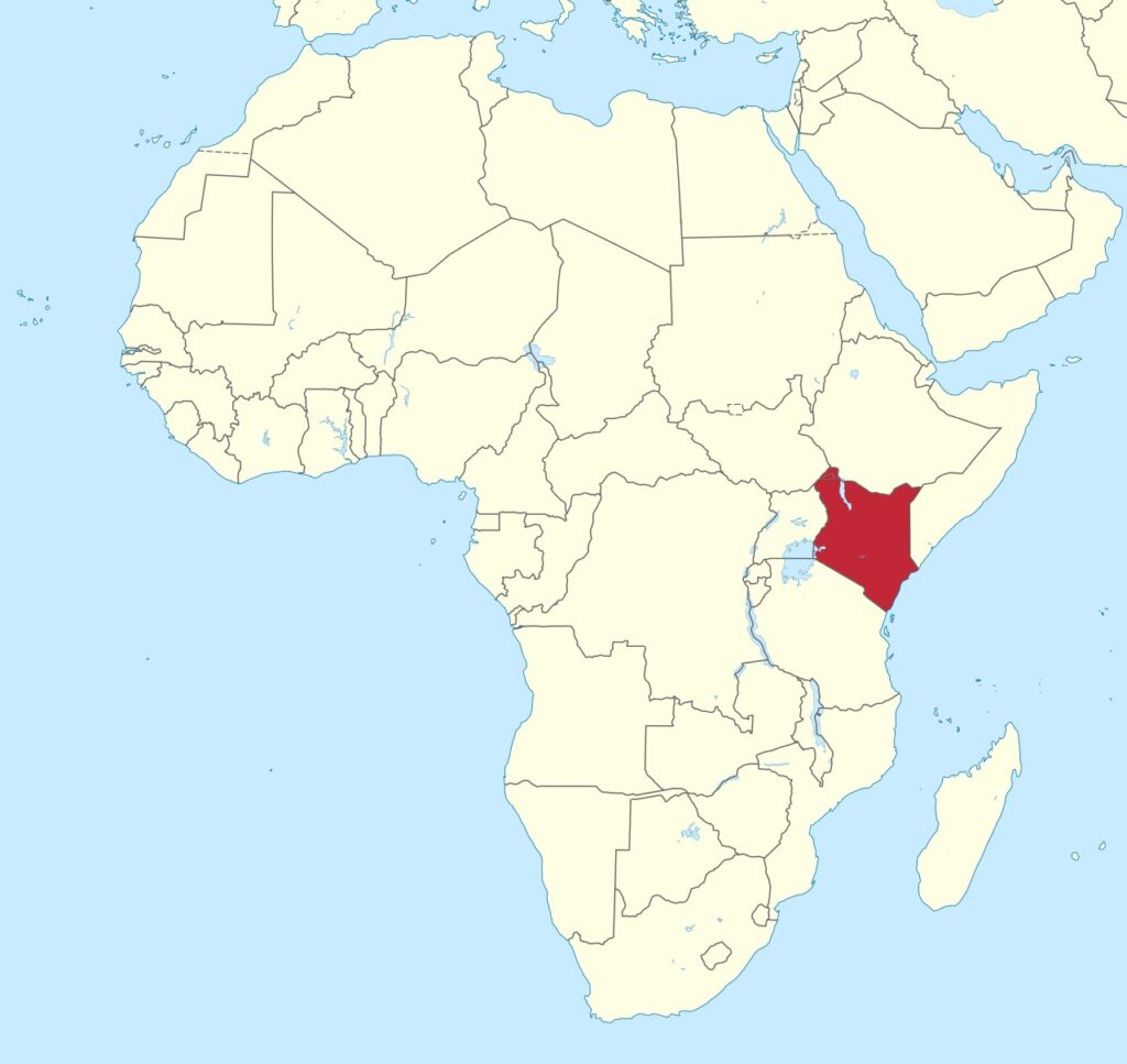 Map of Africa with Kenya highlighted.