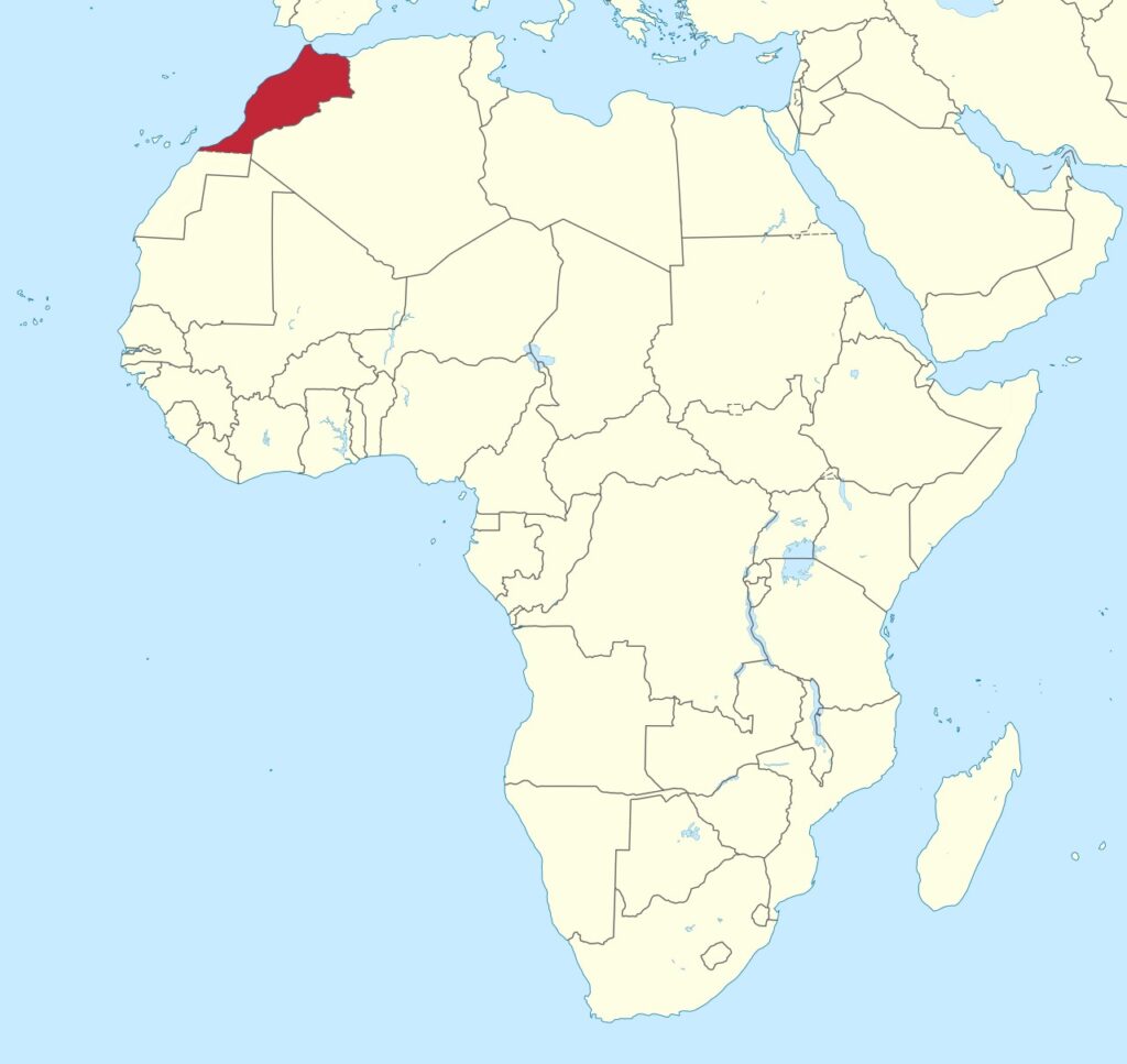 Map of Africa with Morocco highlighted.