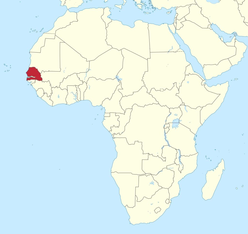 Map of Africa with Senegal highlighted.