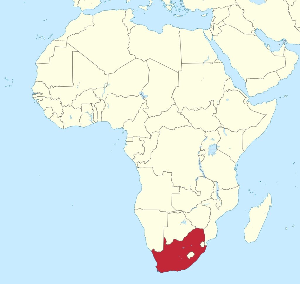 Map of Africa with South Africa highlighted.
