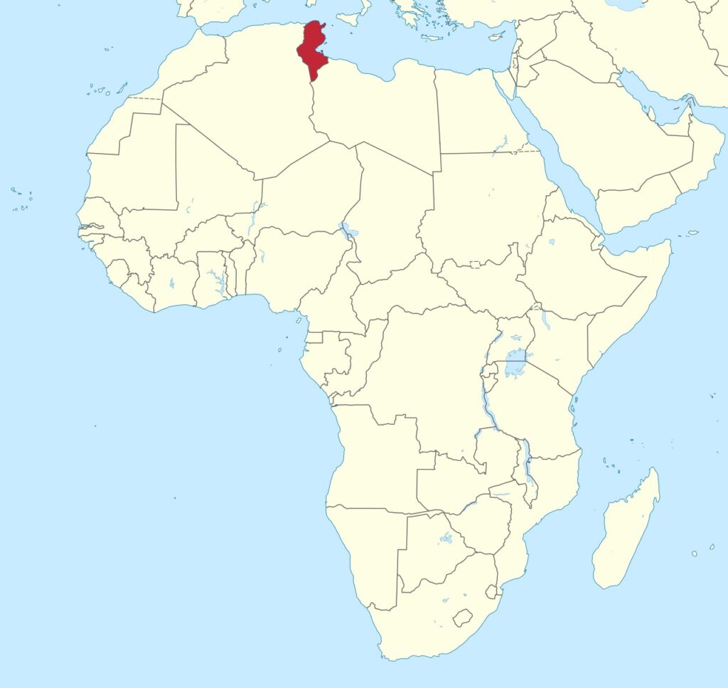 Map of Africa with Tunisia highlighted.