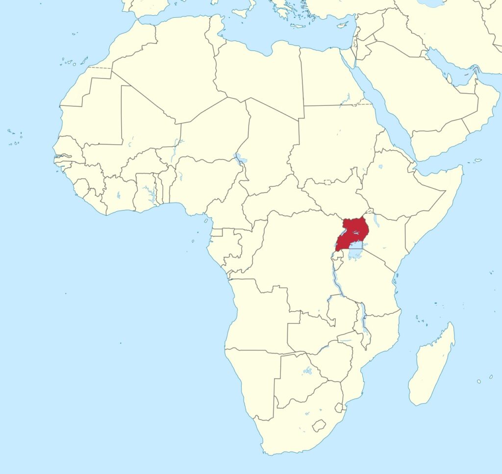 Map of Africa with Uganda highlighted.